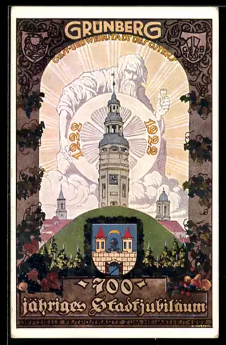 Künstler-AK Grünberg / Schlesien, 700-jähriges Stadtjubiläum 1922, Wappen