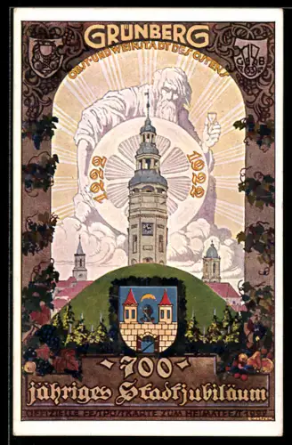 Künstler-AK Grünberg / Schlesien, 700-jähriges Stadtjubiläum 1922, Wappen