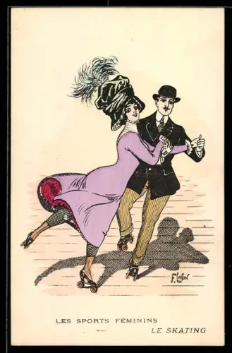 Künstler-AK sign. F. Lafon: Les sports féminins, le skating