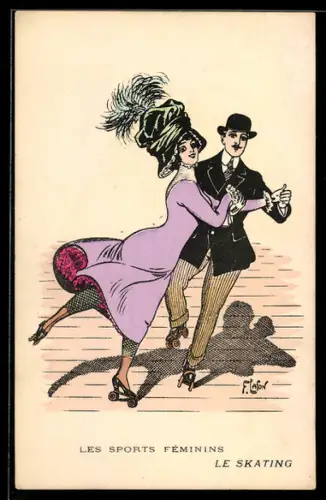 Künstler-AK sign. F. Lafon: Les sports féminins, le skating