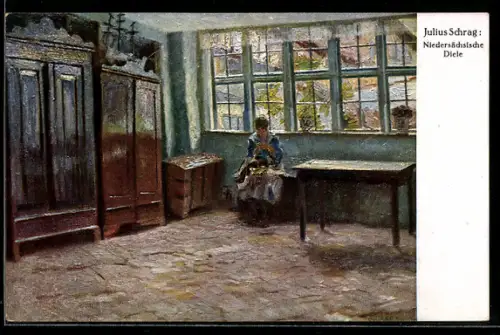 Künstler-AK sign. Julius Schrag: Niedersächsische Diele