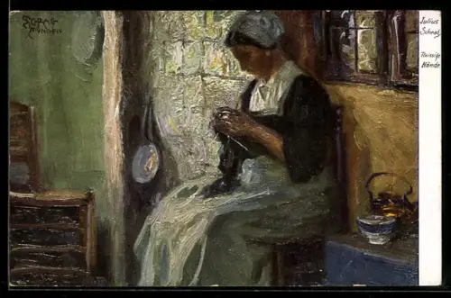 Künstler-AK sign. Julius Schrag: Fleissige Hände