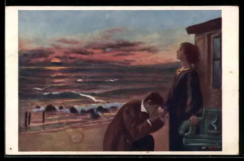 AK Liebespaar - Mann bittet Mädchen um Verzeihung