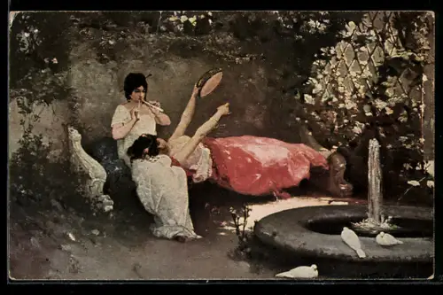 Künstler-AK sign. W. Kolmtschik: Zwei Frauen spielen im Duett