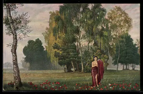 Künstler-AK Robert Kämmerer: Sommer, nackte Frau mit Trauerweiden