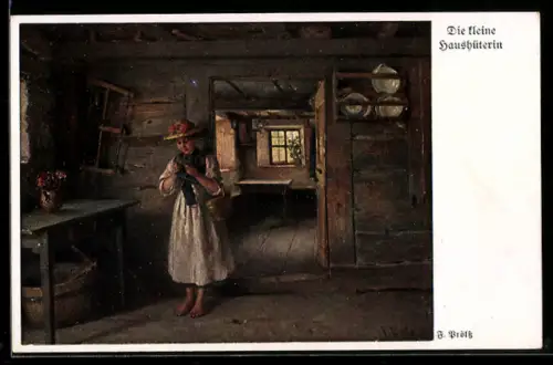 Künstler-AK sign. F. Prölss: Die kleine Haushüterin