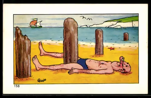 Künstler-AK sign. Quip: Mann beim Schlafen am Strand