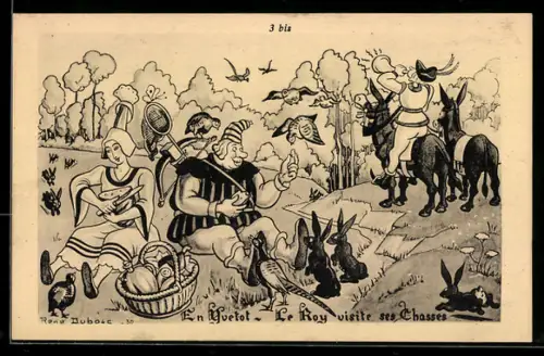 Künstler-AK sign. René Dubose: En Yvetot, Le Roy visite ses Chasses