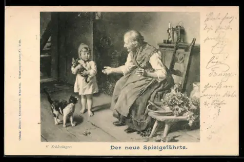 Künstler-AK sign. D. Schlesinger: Der neue Spielgefährte