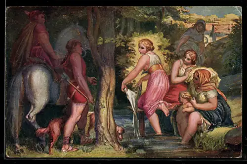 Künstler-AK sign. Josef Manes: Fürst und Wäscherin