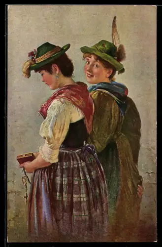 Ölgemälde-Imitations-Künstler-AK Degi Nr. 901: F. Prölls: Die Dorfschönen, Trachten