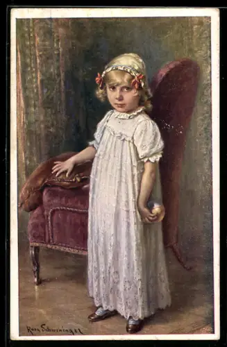 Künstler-AK sign. R. Schweninger: Mädchen Mimi mit einem Ball