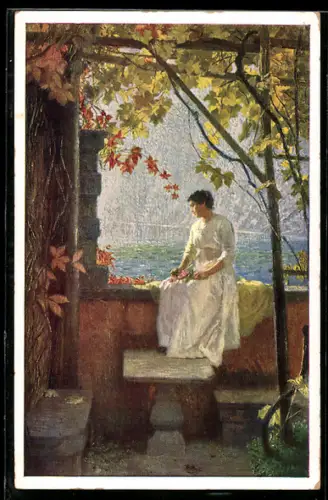 Künstler-AK sign. Jos. E. Hörwarter: Junge Frau im weissen Kleid