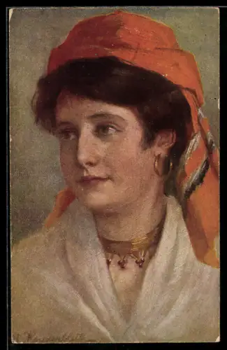 Künstler-AK sign. M. Heydenbluth: Junge Frau mit Kopftuch