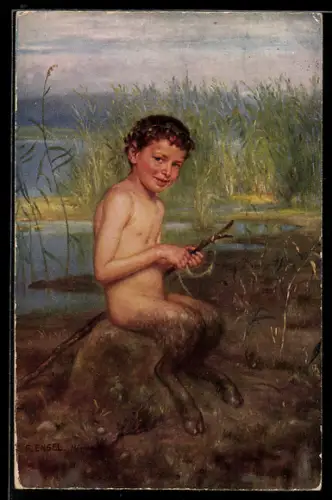 Künstler-AK sign. Joh. Friedr. Engel: Angelnder Faun