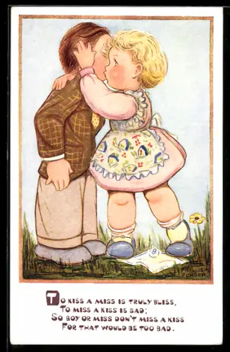 Künstler-AK sign. Phyllis M. Purser: Pärchen küsst sich