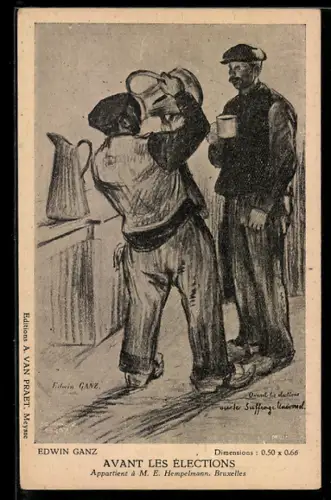 Künstler-AK sign. Edwin Ganz: Mann trinkt aus einem Krug