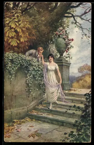 Künstler-AK sign. E. Meier: Herr küsst die Hand von Dame