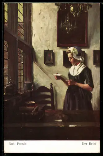 Künstler-AK sign. Rud. Possin: Junge Frau liest einen Brief
