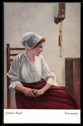 Künstler-AK sign. Johanna Engel: Junge Frau in der Feierstunde