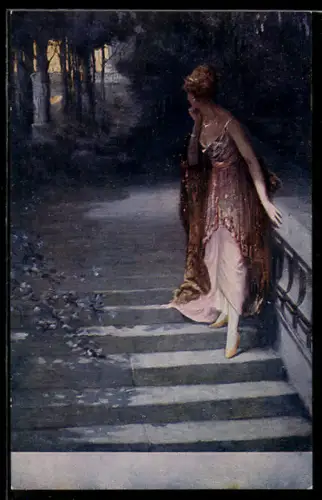 Künstler-AK sign. G. Hoffmann: Junge Frau bei einem Stelldichein