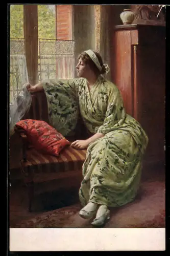 Künstler-AK sign. Ch. Didier: Junge Frau im Morgenmantel