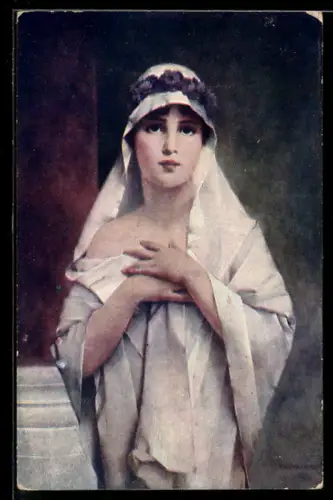 Künstler-AK sign. C. Wünneberg: Junge Frau im weissen Gewand
