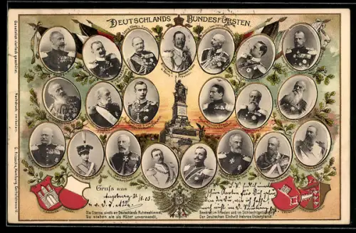 AK Fürst Karl Günther von Schwarzburg im Portrait mit allen anderen dt. Bundesfürsten