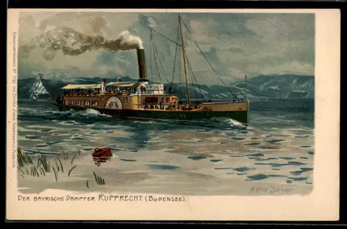 Künstler-Lithographie Zeno Diemer: Day bayerische Dampfer Rupprecht