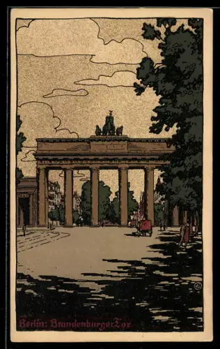 Steindruck-AK Berlin, Blick auf das Branderburger Tor
