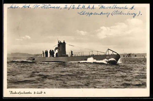 AK U-Boote U-3 und U-4 auf Marsch an der Wasseroberfläche