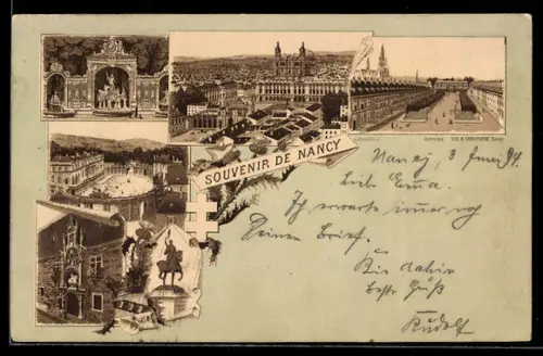 Vorläufer-Lithographie Nancy, 1894, Vue générale, L`Eglise