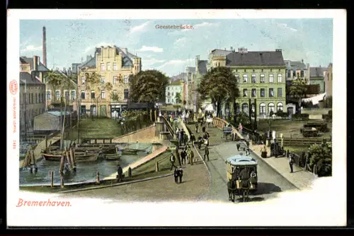 AK Bremerhaven, Pferdebahn auf der Geesterbrücke