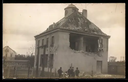 Foto-AK Sehlis, Schule nach dem Unwetter 1912