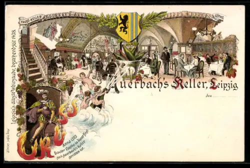 Lithographie Leipzig, Gesellschaft in Auerbach's Keller