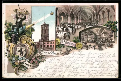 Lithographie Berlin, Gasthof Berliner Ratskeller im Roten Rathaus