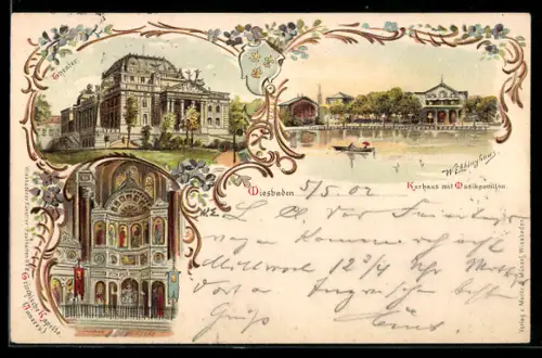 Lithographie Wiesbaden, Kurhaus mit Musikpavillon