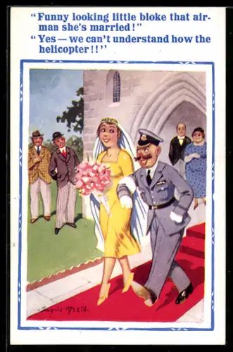 Künstler-AK Donald McGill: Soldat bei seiner Hochzeit