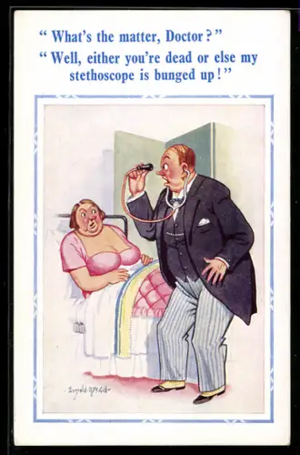 Künstler-AK Donald McGill: Arzt bei der Patientin am Bett