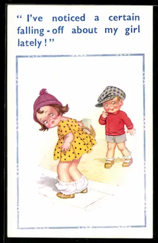 Künstler-AK Donald McGill: Mädchen verliert die Unterhose