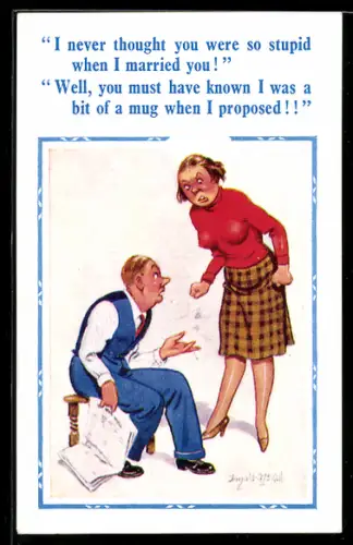 Künstler-AK Donald McGill: Ehepaar streitet sich