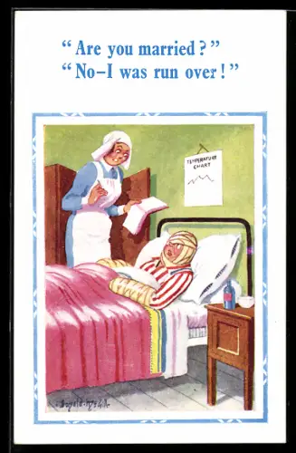 Künstler-AK Donald McGill: Schwester bei Patienten am Bett