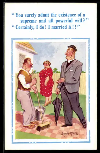 Künstler-AK Donald McGill: Geistlicher bei einem Ehepaar