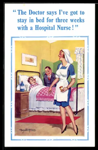 Künstler-AK Donald McGill: Herr im Krankenhaus spricht die Schwester an