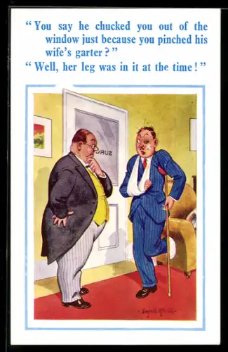 Künstler-AK Donald McGill: Verletzter Mann beim Arzt