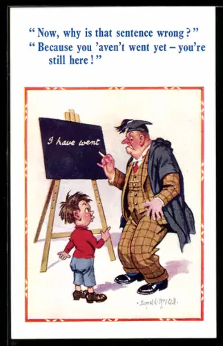 Künstler-AK Donald McGill: Schüler bei Lehrer an der Tafel