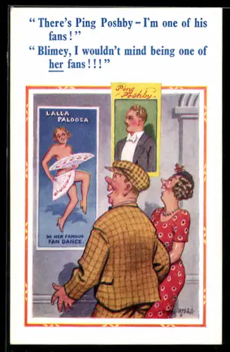 Künstler-AK Donald McGill: Paar schaut sich Plakate an