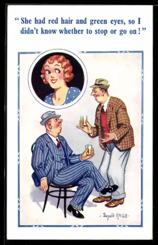 Künstler-AK Donald McGill: Zwei Herren reden über Frau