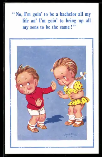 Künstler-AK Donald McGill: Pärchen unterhält sich