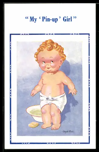 Künstler-AK Donald McGill: Kleiner Junge wäscht sich